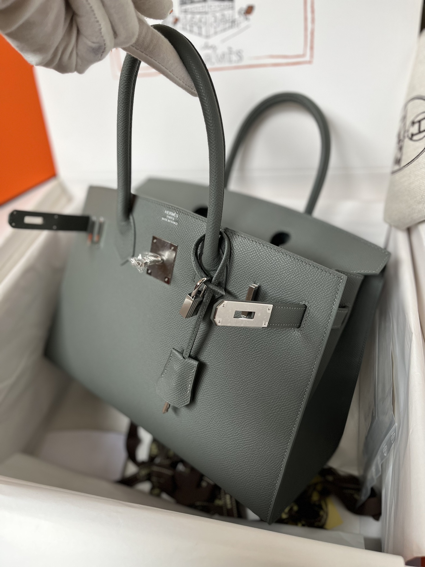 에르메스 버킨백30 그레이그린 은장 앱송